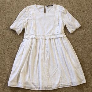Zara Openwork Embroidery White Dress